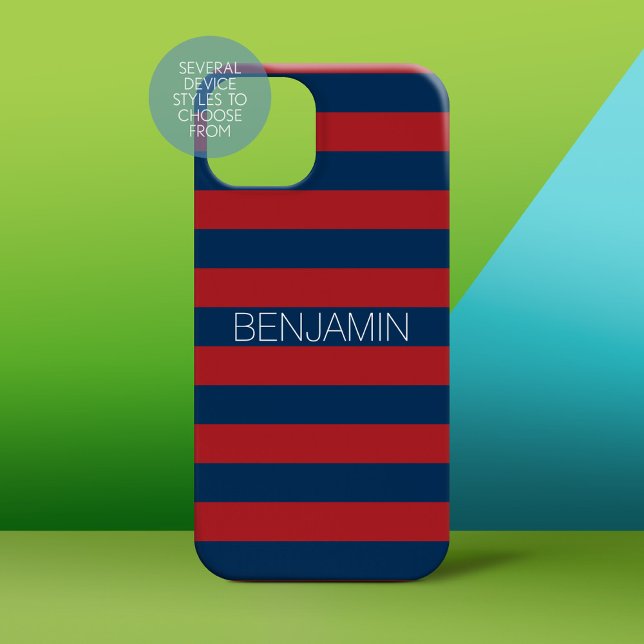 Rand med eget namn, marin blå och röd rugby (Personalized Phone Case)