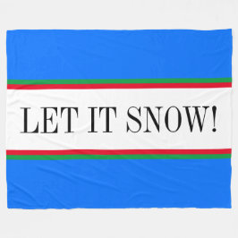 Rand med ljusblå "LÅT DET SNÖA" alpreblått Fleecefilt