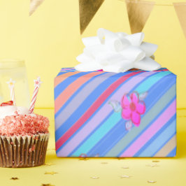 Rand med Papper Rosa och blått Blommigt Presentpapper