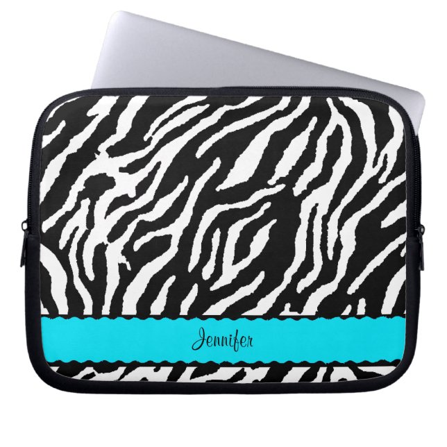 Rand med svart och vit Zebra mönstrad Laptop Sleeve (Framsidan)