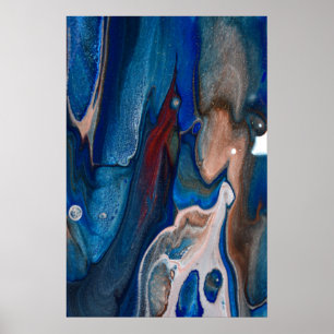 Rand Metallic Fluid art, marin Mörk blått Abstrakt Poster