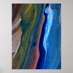 Rand Metallic Fluid art, marin Mörk blått Abstrakt Poster