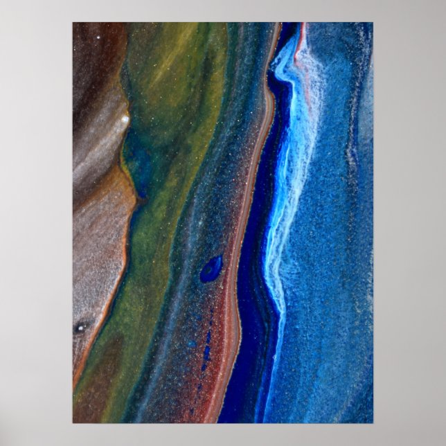Rand Metallic Fluid art, marin Mörk blått Abstrakt Poster (Framsidan)
