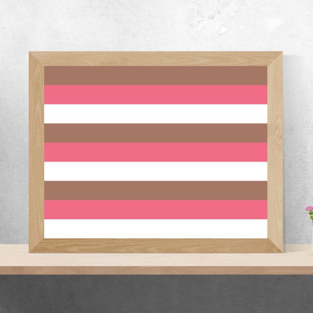 Rand Mocha Brown Rosa White Poster (A poster made up of mocha brown, pink and white stripes)