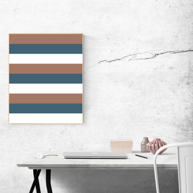 Rand Mocha Brown Teal White Poster (A poster of brown, white and teal stripes.)