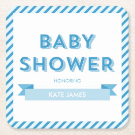 Rand Modern Blue Baby Shower Underlägg Papper Kvadrat