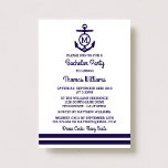 Rand & Monogram Anchor Nautical Bachelor Party Inbjudningar<br><div class="desc">Dessa inbjudningar till marinens rand-monogramscentrum för ankring av nautiskt bachelorette-parti kommer att bli perfektens tillkännagivande för varje blivande församling! Utformningen har ett två nautiska marinblått rand med ett sött monogramankare. Dessa inbjudningar kan vara personlig för ditt särskilda tillfälle och skulle göra perfekten till ett bröllop, möhippa, förlovningsfest, födelsedagsfest och mycket,...</div>