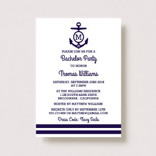 Rand & Monogram Anchor Nautical Bachelor Party Inbjudningar