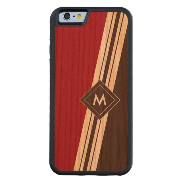 Rand Monogram Wood iPhone med varierad bredd Carved Wood iPhone Skal (Baksidan)
