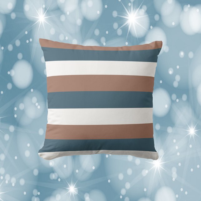 Rand Mönster Mocha Brown Teal White Kudde (A throw pillow with mocha brown, teal and white stripes)