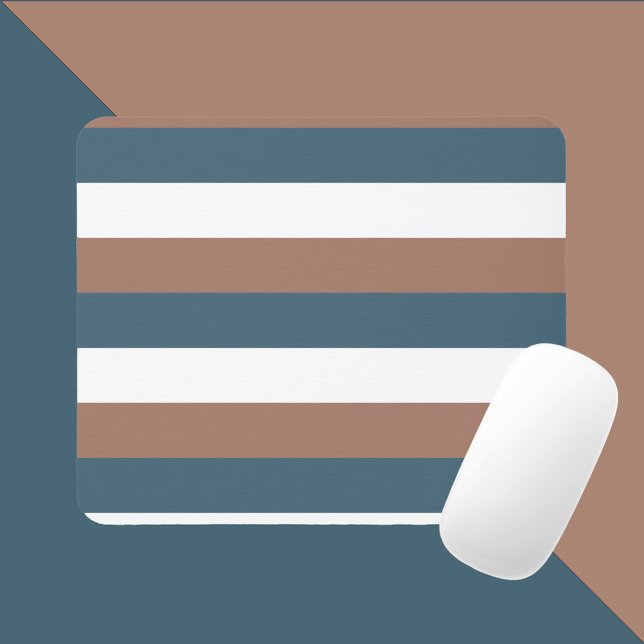 Rand Mönster Mocha Brown Teal White Musmatta (A mousepad with mocha brown, teal and white stripes)