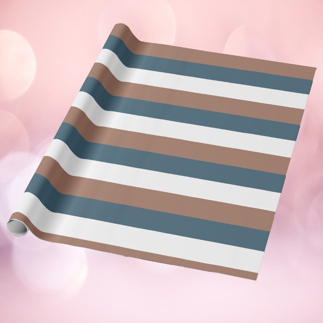 Rand Mönster Mocha Brown Teal White Presentpapper (Wrapping paper with a pattern of mocha brown, teal and white stripes)