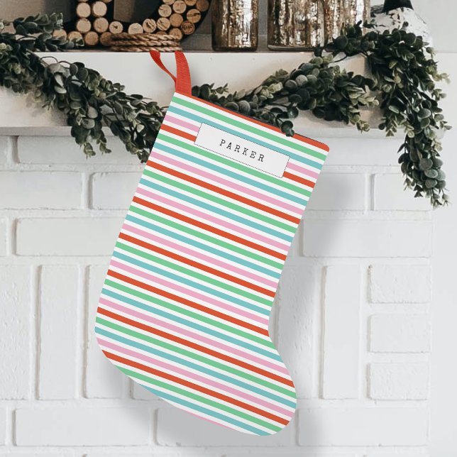 Rand Mönster | Modern färglös Liten Julstrumpa (Modern colorful striped Christmas stocking by Guava, featuring Scandi-inspired candy stripe design)