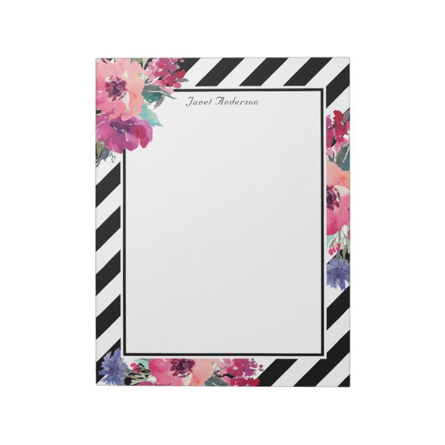 Rand och Blommönster med ditt namn Anteckningsblock (Roterad)