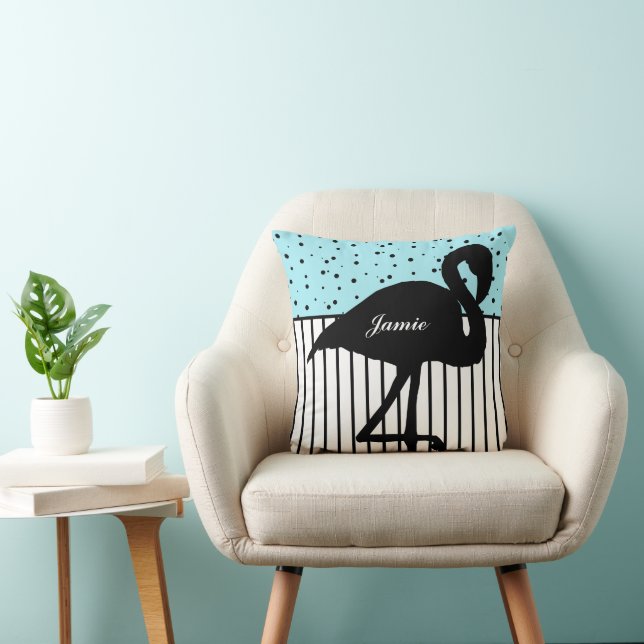 Rand och Dots Modern Flamingo Black White Aqua Kudde (Stol)