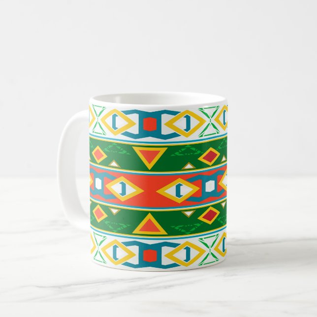 Rand och geometriska former gröntens orange vit kaffemugg (Framsida vänster)