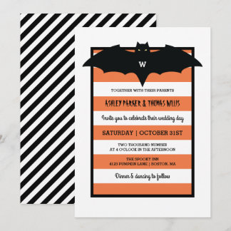 Rand och Monogram | Orange Halloween Bröllop Inbjudningar