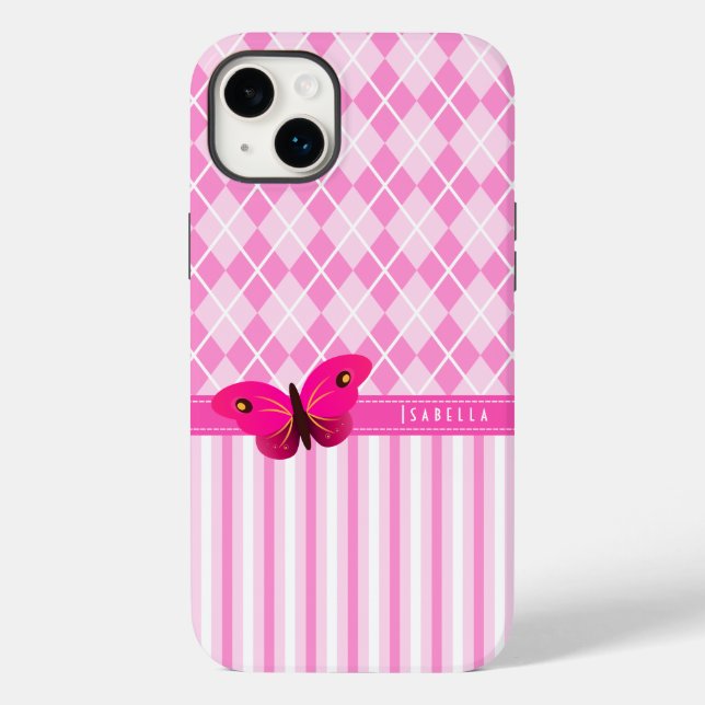 Rand och Rosa Argyle Mönster Butterfly Durable (Baksida)