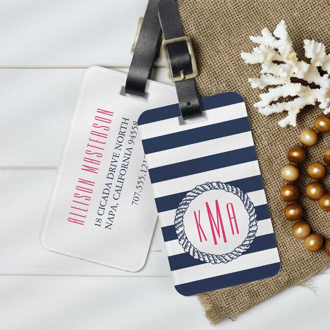 Rand och Rosa Monogram för sjöflottan Bagagebricka (Skapare uppladdad)