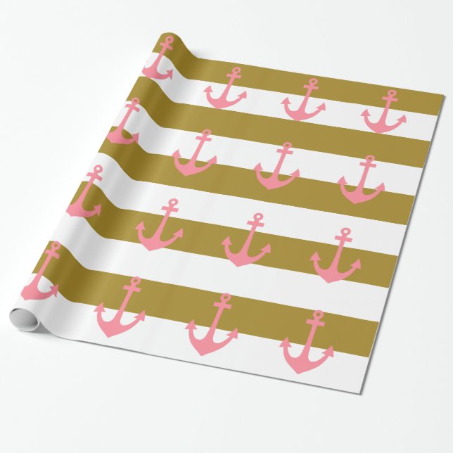 Rand och Rosa Nautical Guld Presentpapper (Utrullad)