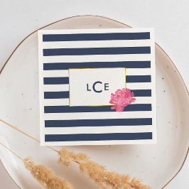 Rand och Rosa Peony Monogram Cocktail Napkins Pappersservett