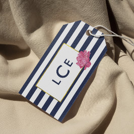 Rand och Rosa Peony Monogram Gift-Märkre Presentetikett