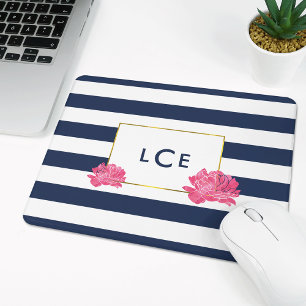 Rand och Rosa Peony Monogram Mousepad Musmatta
