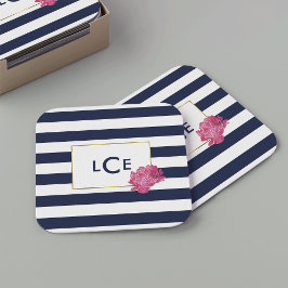 Rand och Rosa Peony Monogram Underlägg Papper Kvadrat