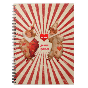 Rand och Vintage Valentine Clowins with Heart Anteckningsbok