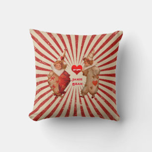 Rand och Vintage Valentine Clowins with Heart Kudde
