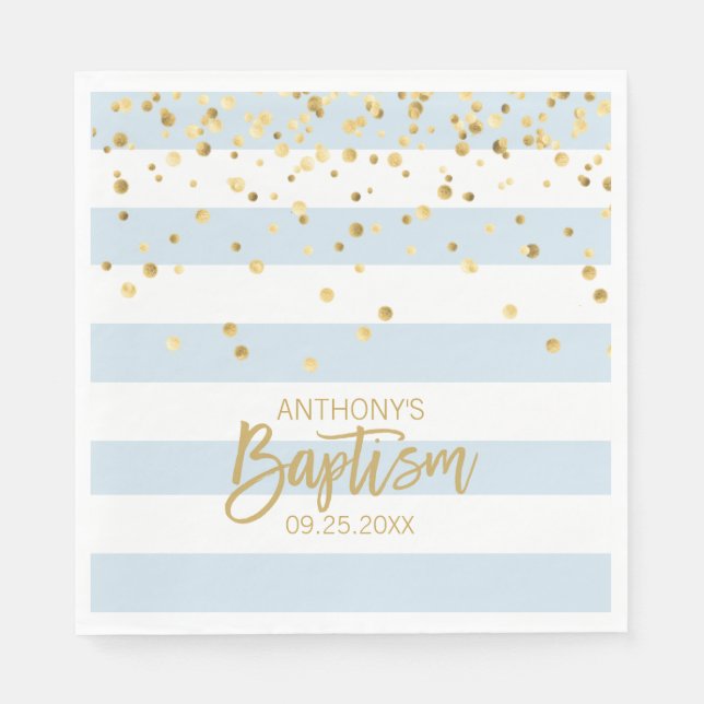 Rand Pastel Blue Guld BOY BAPTISM Luncheon Pappersservett (Framsidan)