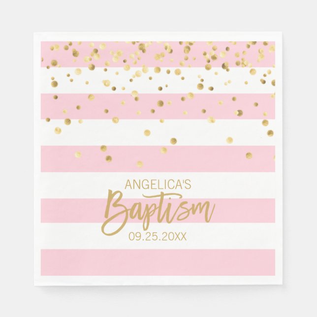 Rand Pastel ROSA Guld GIRL BAPTISM Luncheon Pappersservett (Framsidan)
