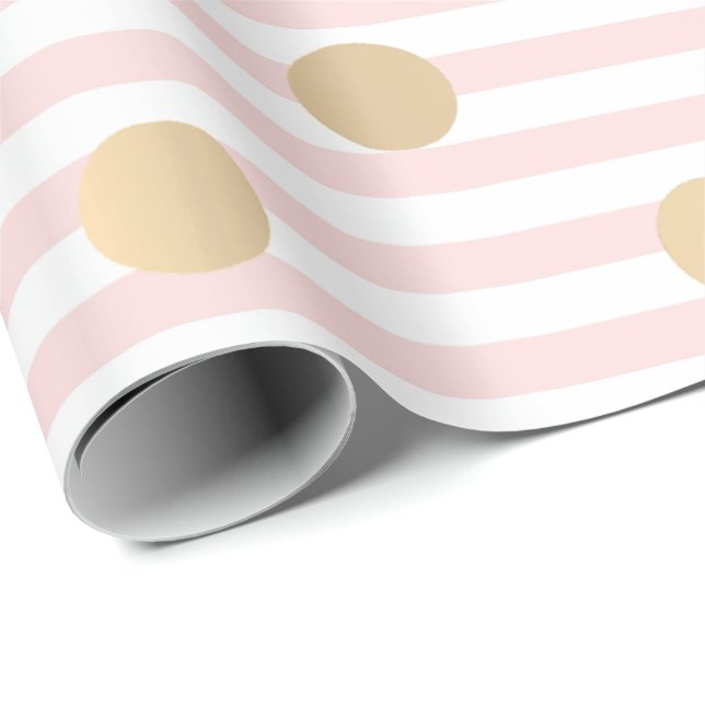 Rand Pastel Rosa ros White Linjer Polka dots Presentpapper (Rullad Hörn)