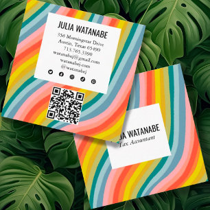 Rand QR Social-media med modern regnbågsminimalist Fyrkantigt Visitkort