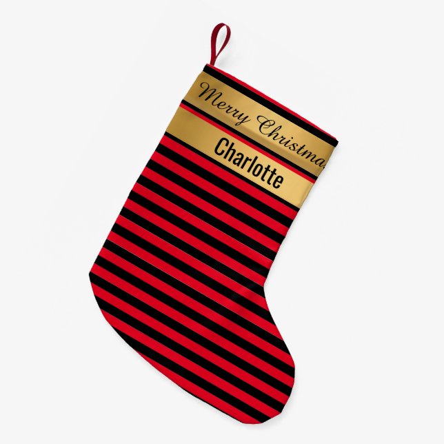 RAND Red Jul Stocking GULD DUBBLA SiDED Liten Julstrumpa (Framsidan (Hängande))