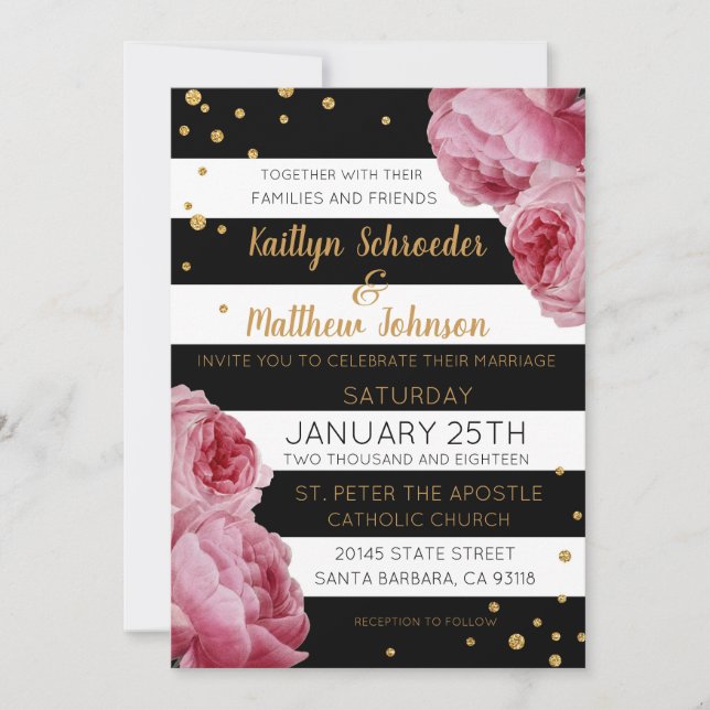 Rand, Ro och Glitter, har modern Bröllop Inbjudningar (Framsida)