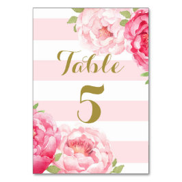 Rand Rosa Blommigt Bröllop Bordsnummer Card