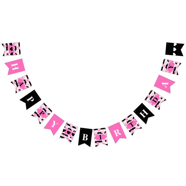 Rand Rosa Watercolor Blommigt Girl Grattis på föde Vimplar (Alla)