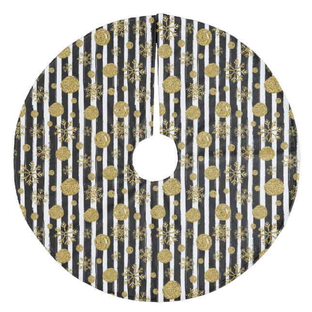 Rand, Snöflingor och snöbullar Julgransmatta Fleece (Framsidan)