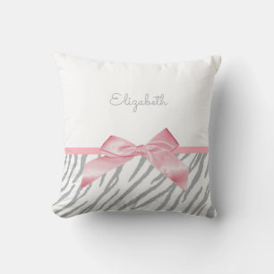 Rand-utskrift av Girly Grått Tiger-djur med Namn Kudde