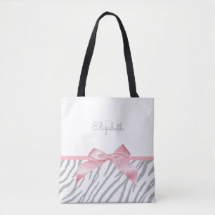 Rand-utskrift av Girly Grått Tiger-djur med Namn Tygkasse