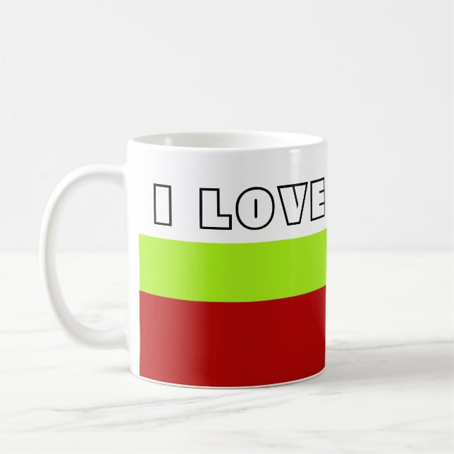 Rand vår grönt röd + din text/idé kaffemugg (Vänster)