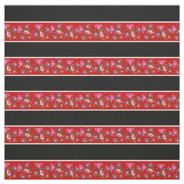 Rand, vit, röd/svart, folklig blommigt tyg (Provkarta)