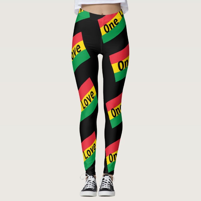 Randar för flagga för gult för Rasta färggrönt Leggings (Framsida)