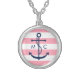 Randar för Monogram för vitblått ankrar rosa Silverpläterat Halsband