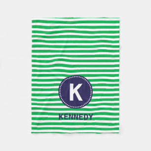 Randar för MonogramfiltKelly grönt och marinblå Fleecefilt