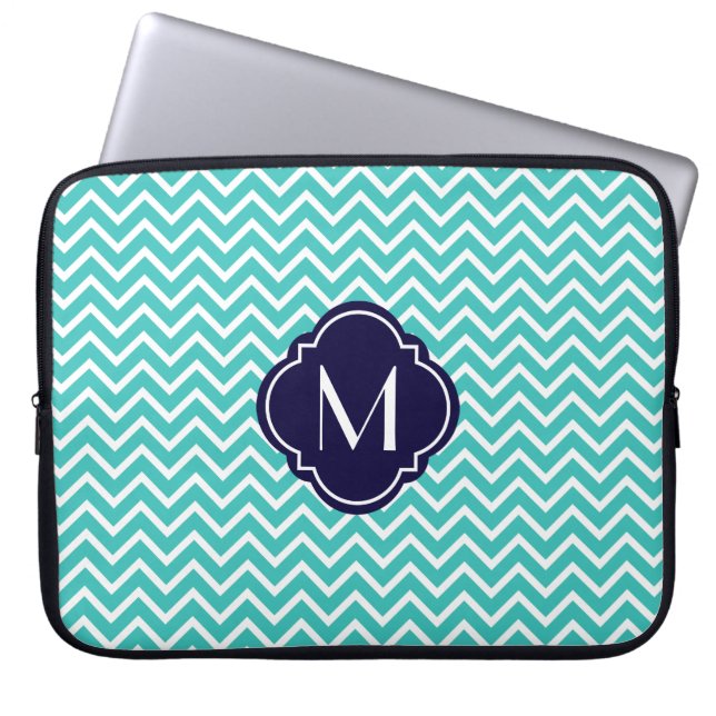 Randar för turkossparresicksack med monogramen laptop fodral (Framsidan)