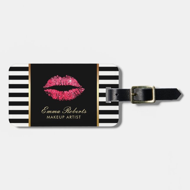 Randar för vit för röd läppar för Makeupkonstnär Bagagebricka (Horisontell Framsida)