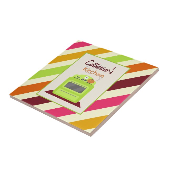 Randar & Retro grönt ugnkök belägger med tegel Kakelplatta (Sidan)