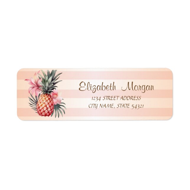 Ränder Ananas Hibiskus Adressetikett Returadress Etikett (Framsidan)